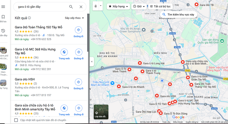 seo địa chỉ google map cho gara ô tô